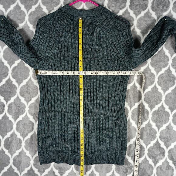 WoolOvers Cardigan Sweater Womens Small Green 100% Wool Cable Knit Pockets - Picture 4 of 8